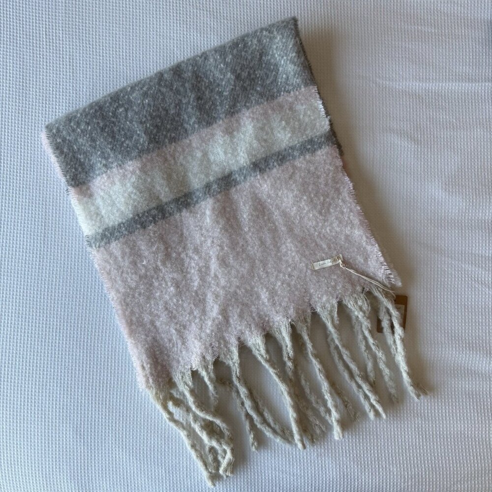 Lisa Angel Wool Blend Scarf Pink Gray White Stripes British Female Founded Brand